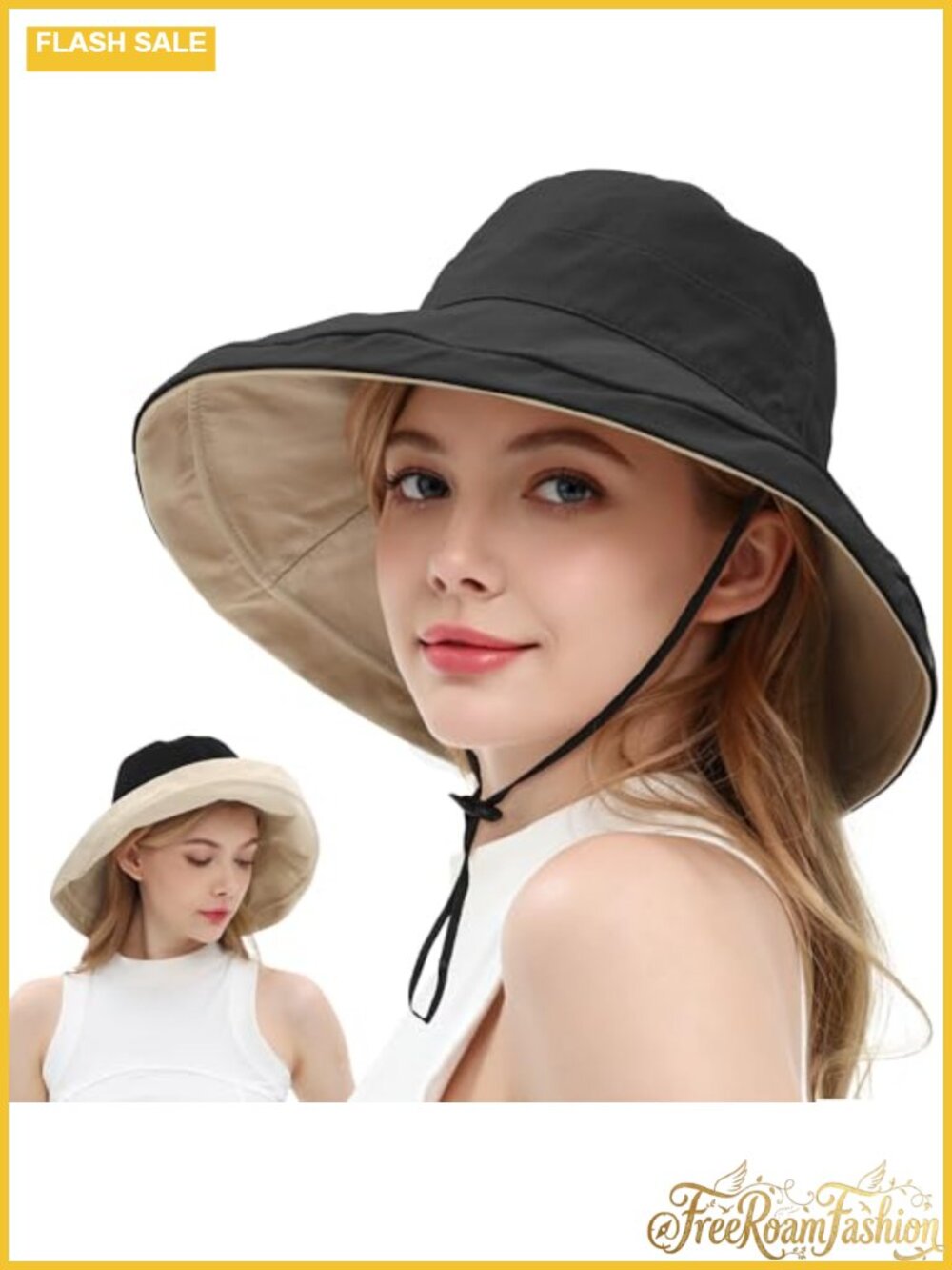 Womens 100% Cotton Reversible Wide Brim Sun Hat UPF 50+ Packable Beach